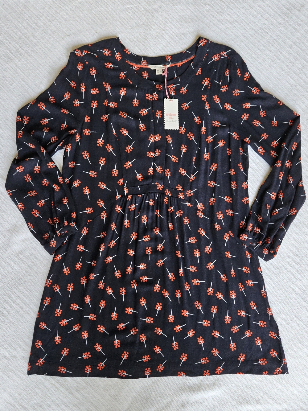 White Stuff Arden Tunic Top UK 12 EU 40 Navy Orange Floral Print NWT